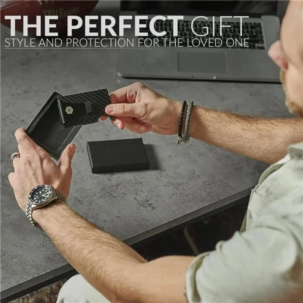 Minimalist Slim Wallet for Men - Carbon Fiber Wallets For Men RFID Blocking